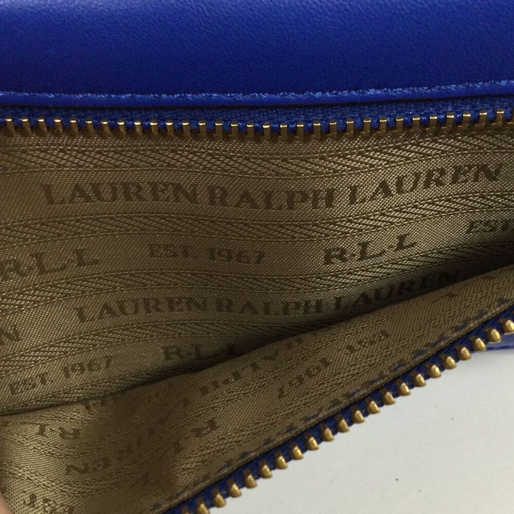 Lauren Ralph Lauren Womens Crosshatch Sheep Leather Slim Wallet Blue One Size - Picture 5 of 14